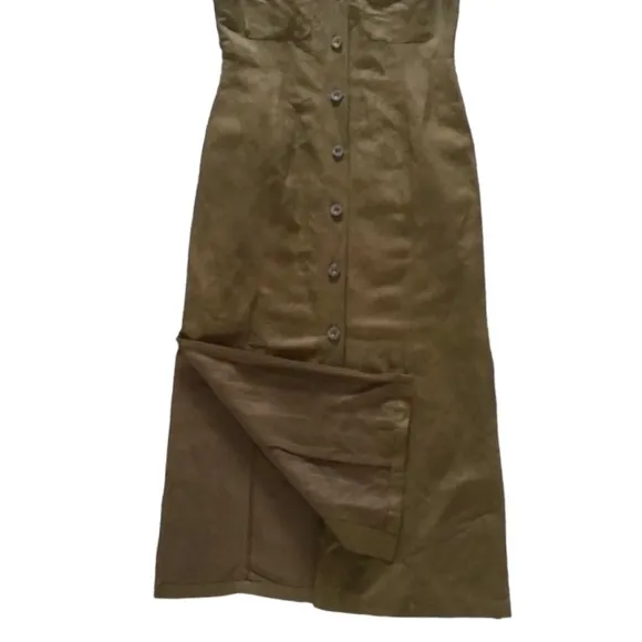 🇫🇷 NWOT Votre Nom Paris Olive Army Green Sleeveless Linen Blend Shirt Dress T…