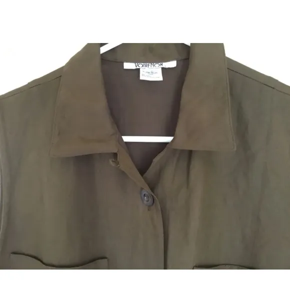 🇫🇷 NWOT Votre Nom Paris Olive Army Green Sleeveless Linen Blend Shirt Dress T…