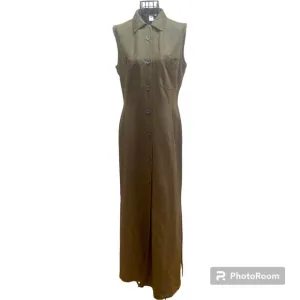 🇫🇷 NWOT Votre Nom Paris Olive Army Green Sleeveless Linen Blend Shirt Dress T…