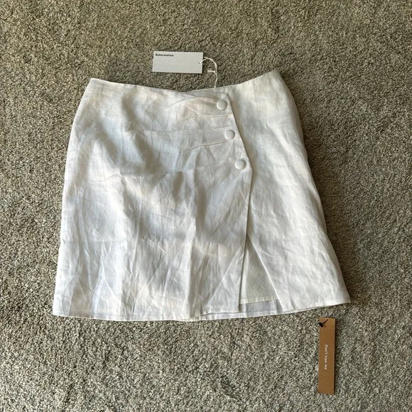❤️ REFORMATION HELENA WHITE LINEN SLIT MINI SKIRT 4 SMALL NWT NEW SMALL CASUAL