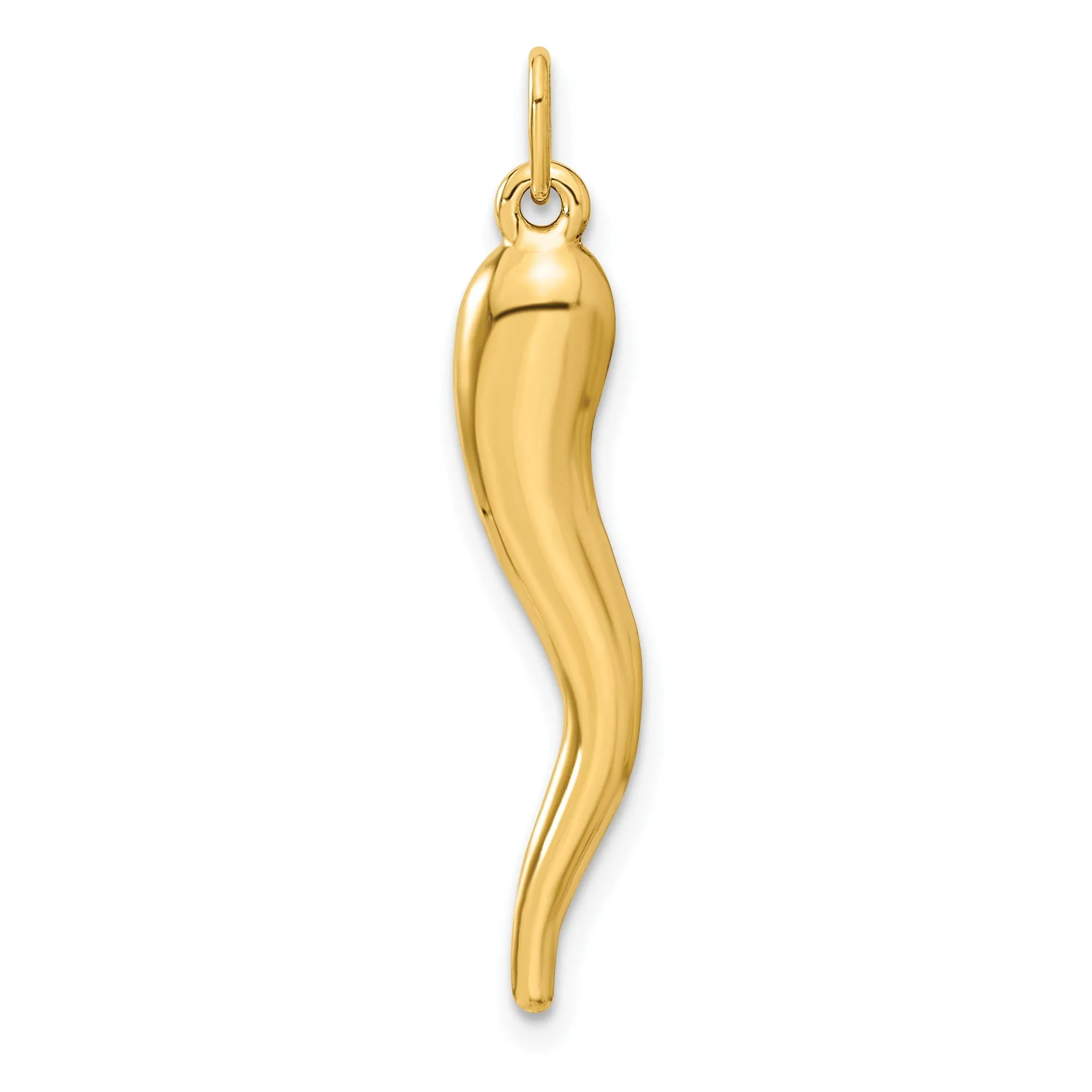 14k Yellow Gold Polished Finish 3-D Italian Horn Charm Pendant