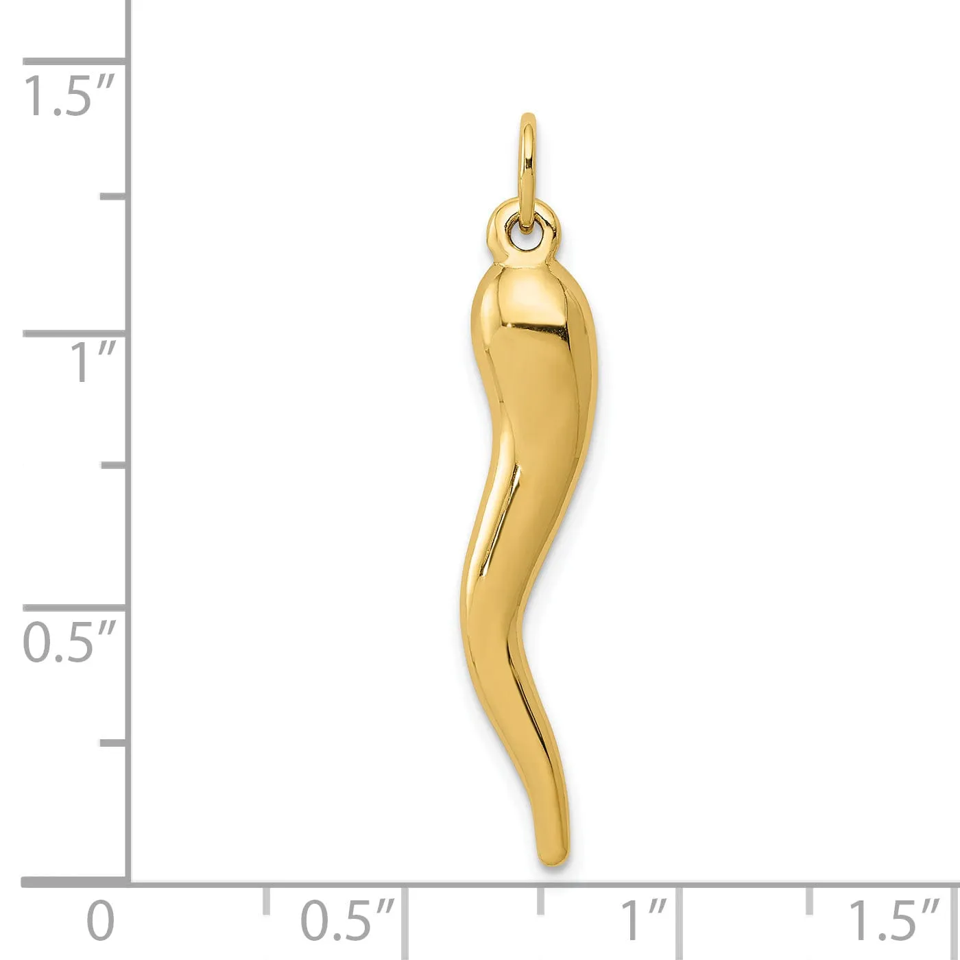 14k Yellow Gold Polished Finish 3-D Italian Horn Charm Pendant