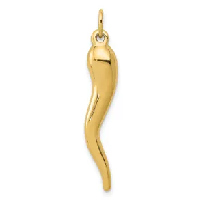 14k Yellow Gold Polished Finish 3-D Italian Horn Charm Pendant