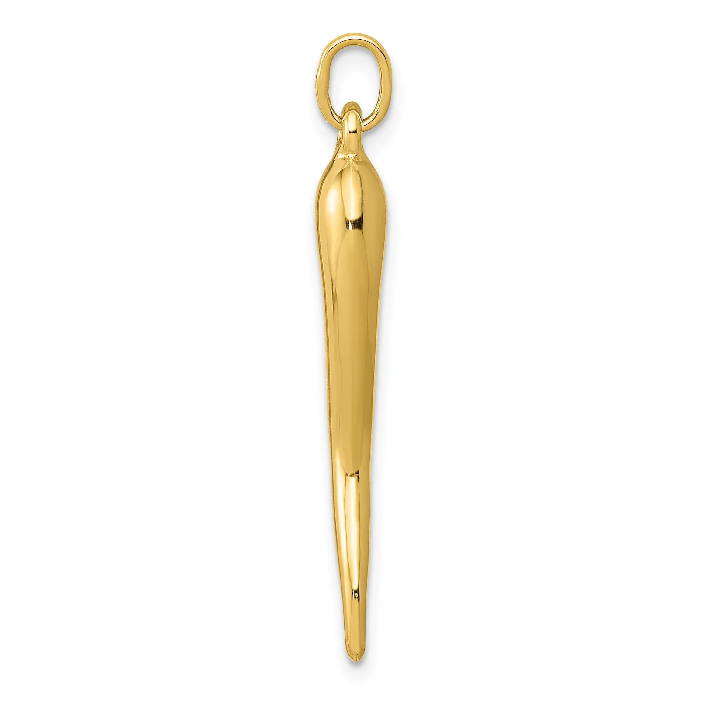 14k Yellow Gold Polished Finish 3-D Italian Horn Charm Pendant