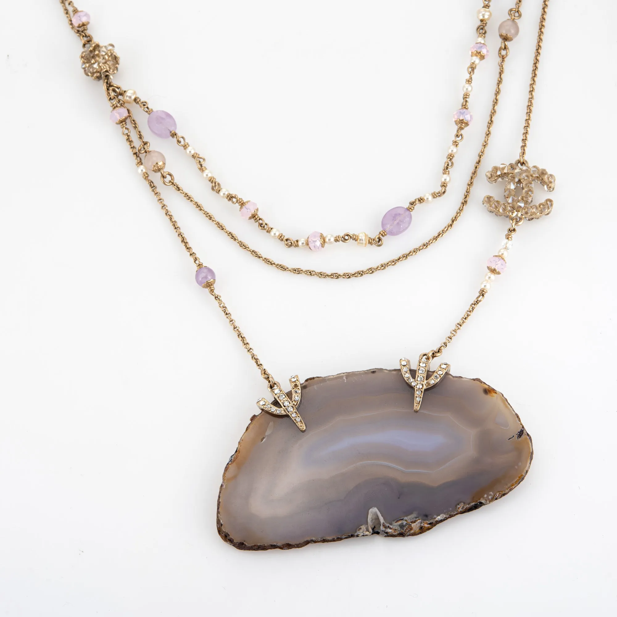 2012 Chanel Agate Multi Strand Necklace Long 35" Graduated Crystals