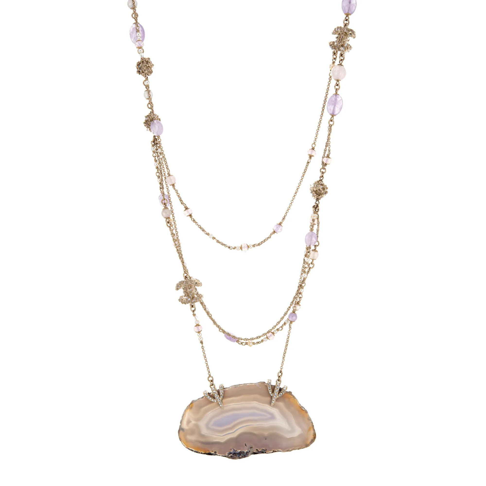 2012 Chanel Agate Multi Strand Necklace Long 35" Graduated Crystals