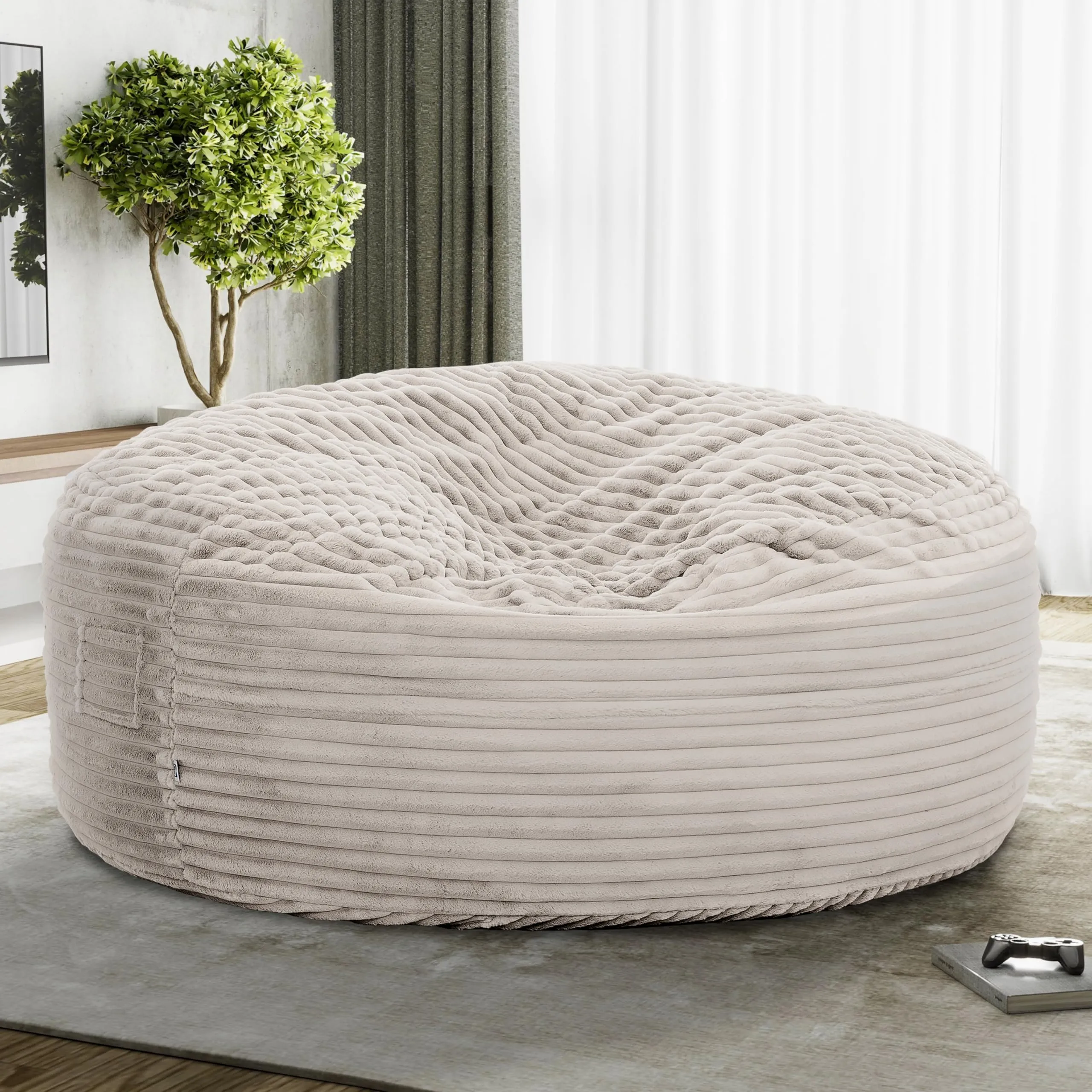 5ft Memory Foam Bean Bag Taupe Traditional Solid Childproof