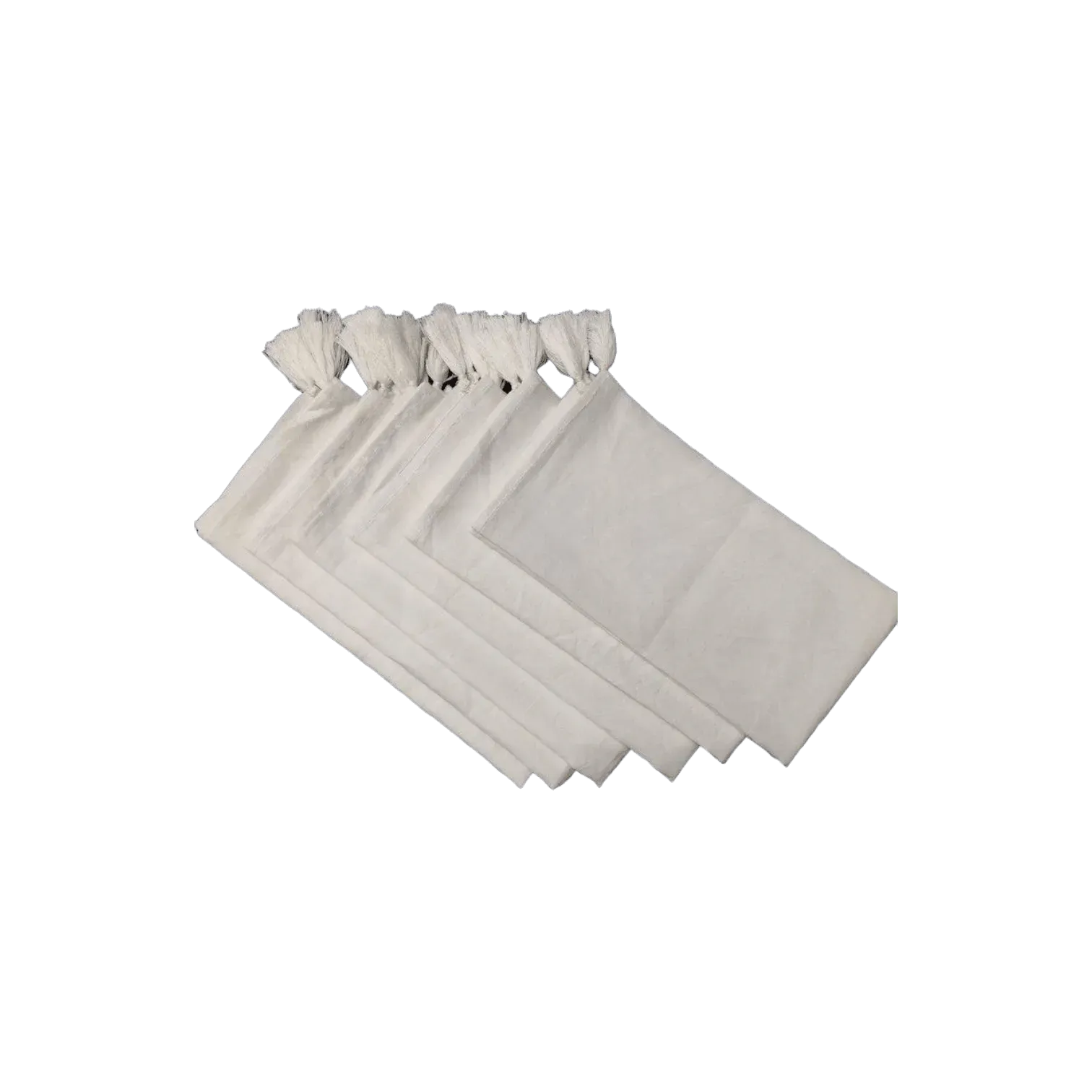 6 White Cotton Napkins with Tassel