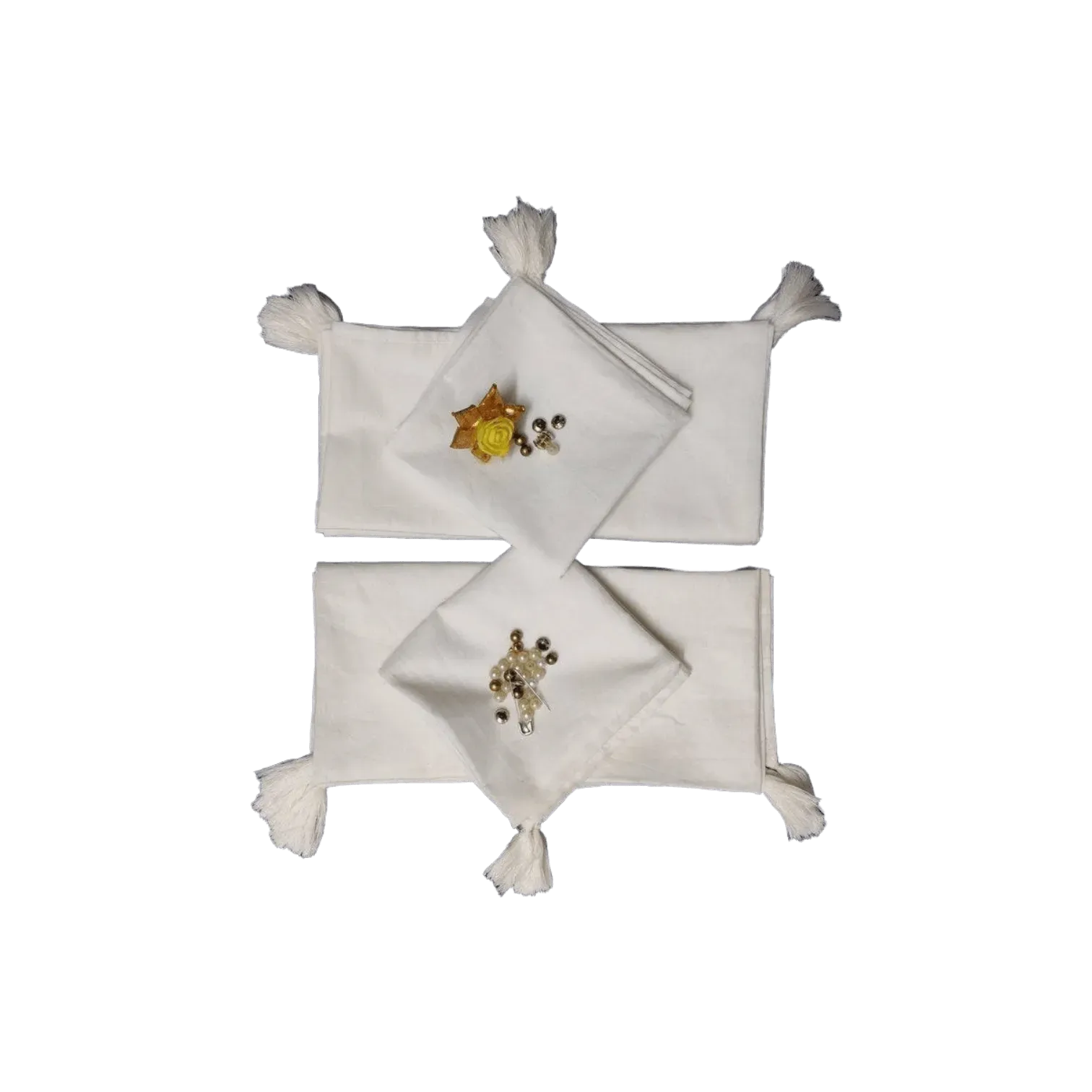 6 White Cotton Napkins with Tassel
