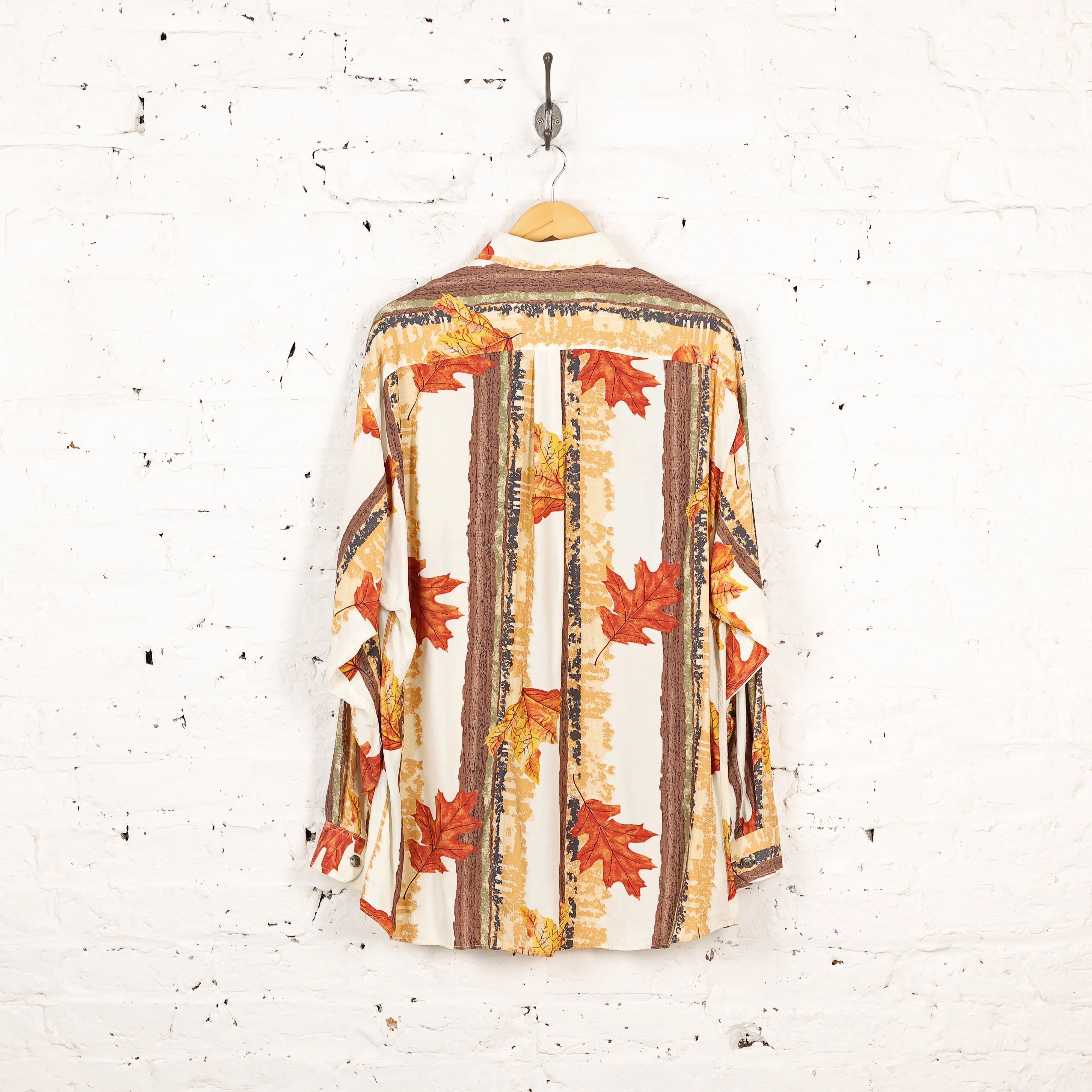 90s Leaves Pattern Shirt - Brown/Orange - XL