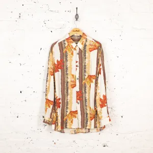 90s Leaves Pattern Shirt - Brown/Orange - XL
