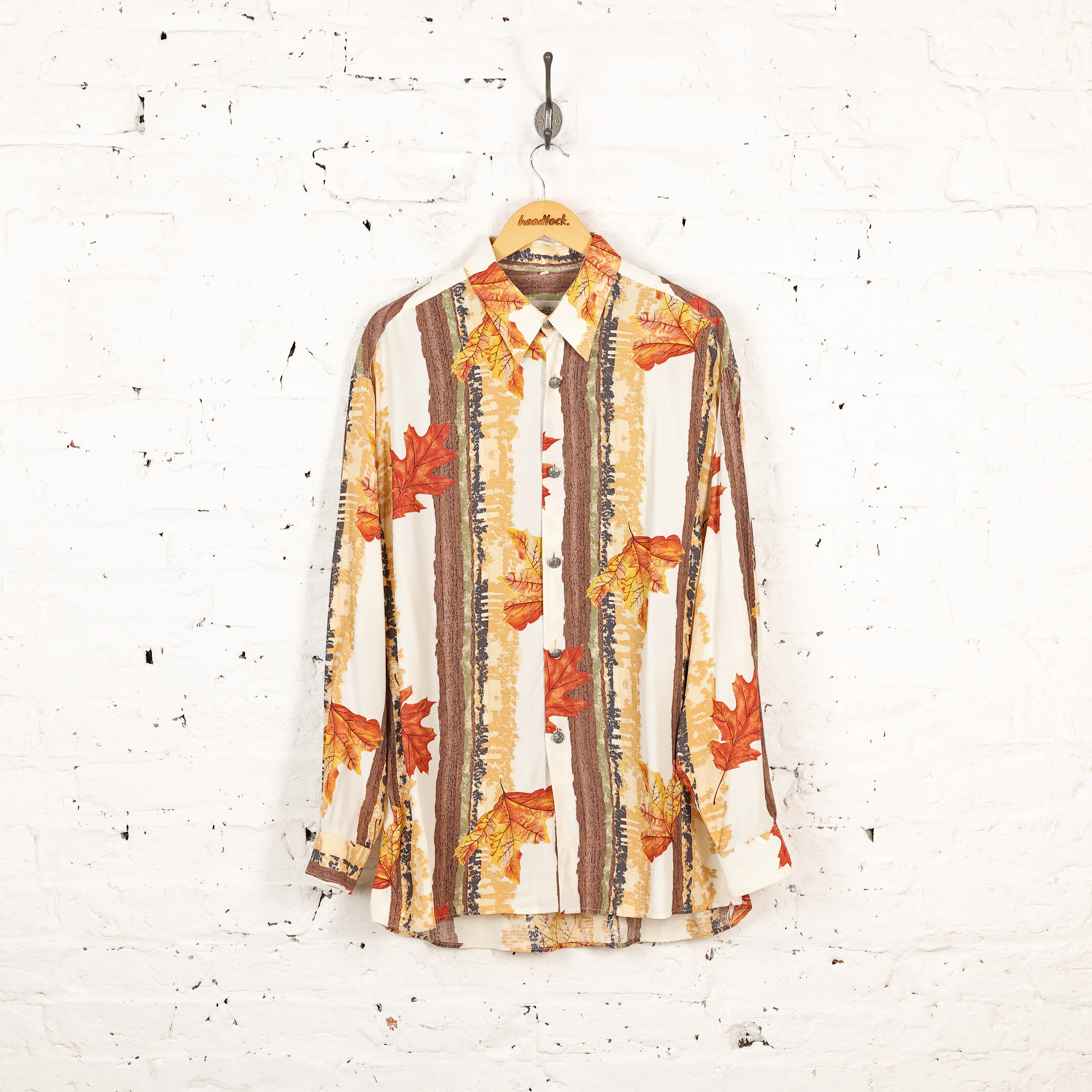 90s Leaves Pattern Shirt - Brown/Orange - XL
