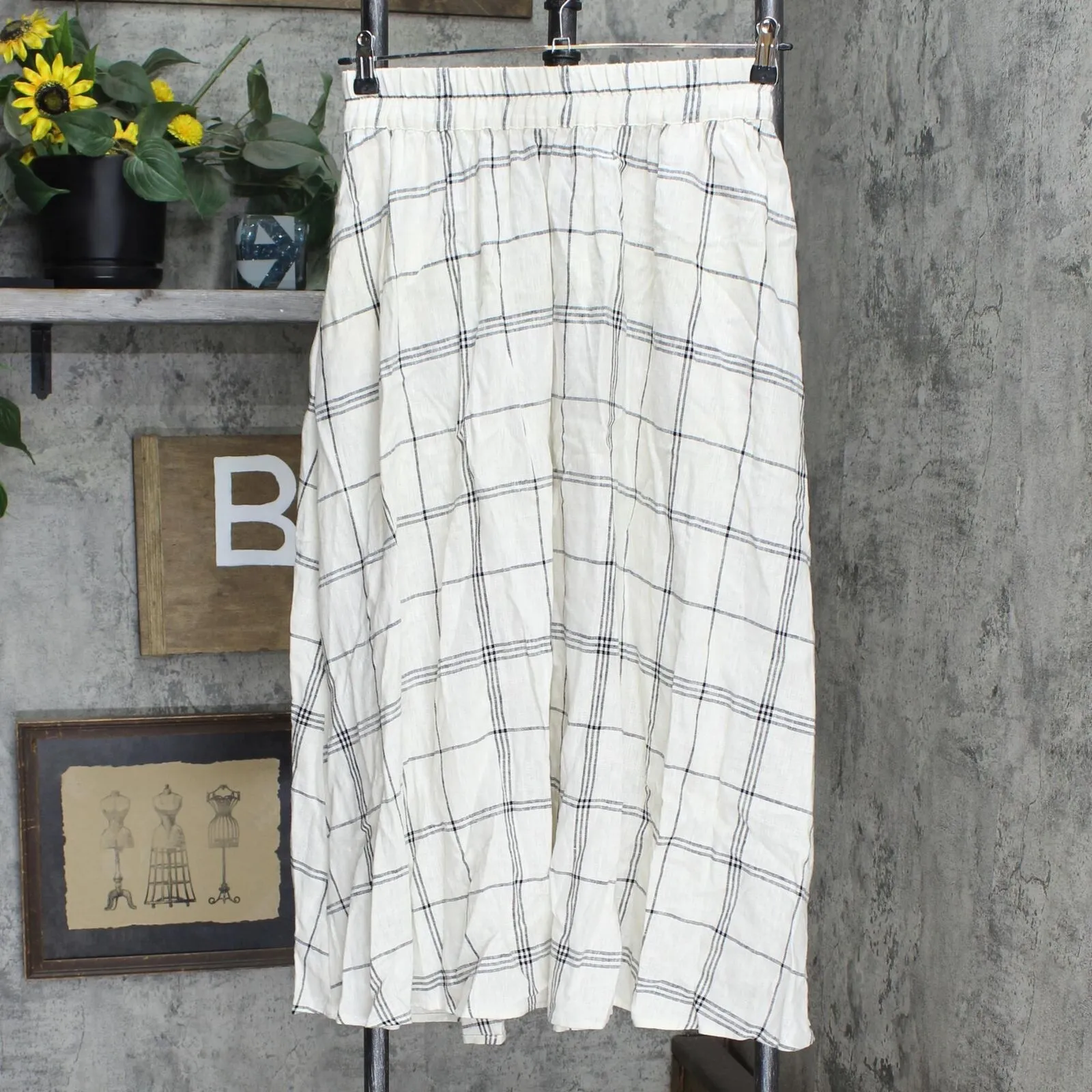 A New Day Womens Linen Blend Maxi A-Line Skirt 1643d5d1c9c0d2 Cream / Black S