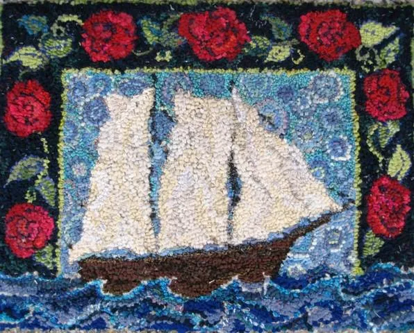 A-Schooner and Roses 25" X 32" - Rug Hooking Pattern or Kit