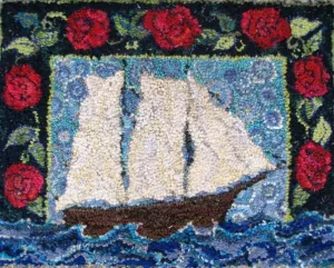 A-Schooner and Roses 25" X 32" - Rug Hooking Pattern or Kit