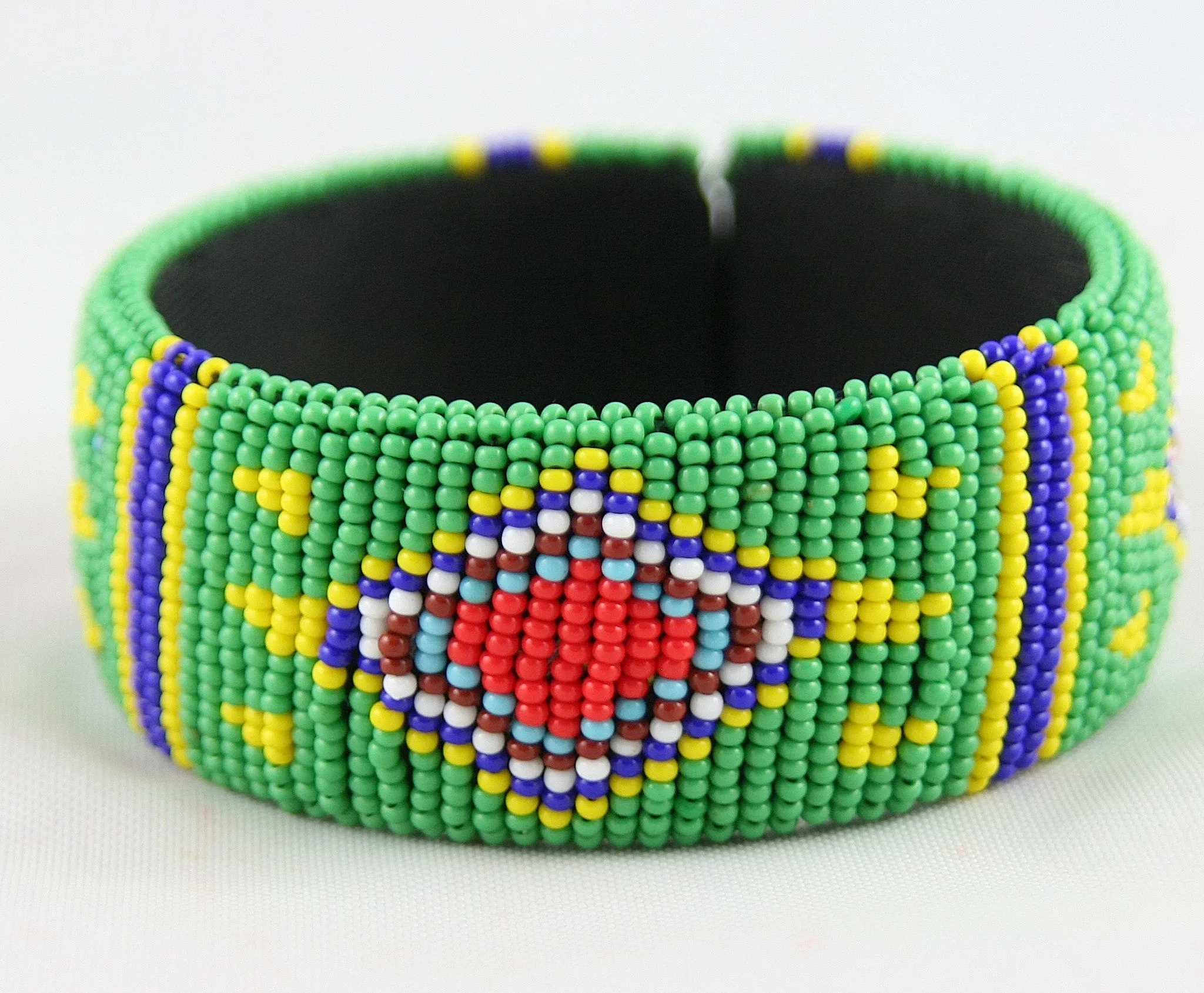 African Beaded Cuff Bracelet Green Red Yellow Blue
