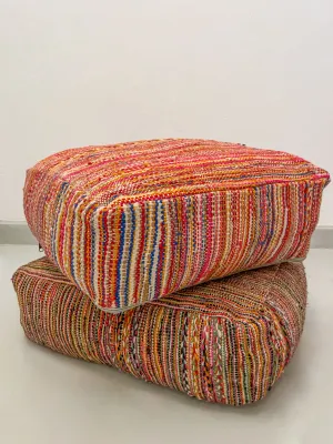 Ait Yadine Vintage Hanbel Pouf - Multicolor Stripe