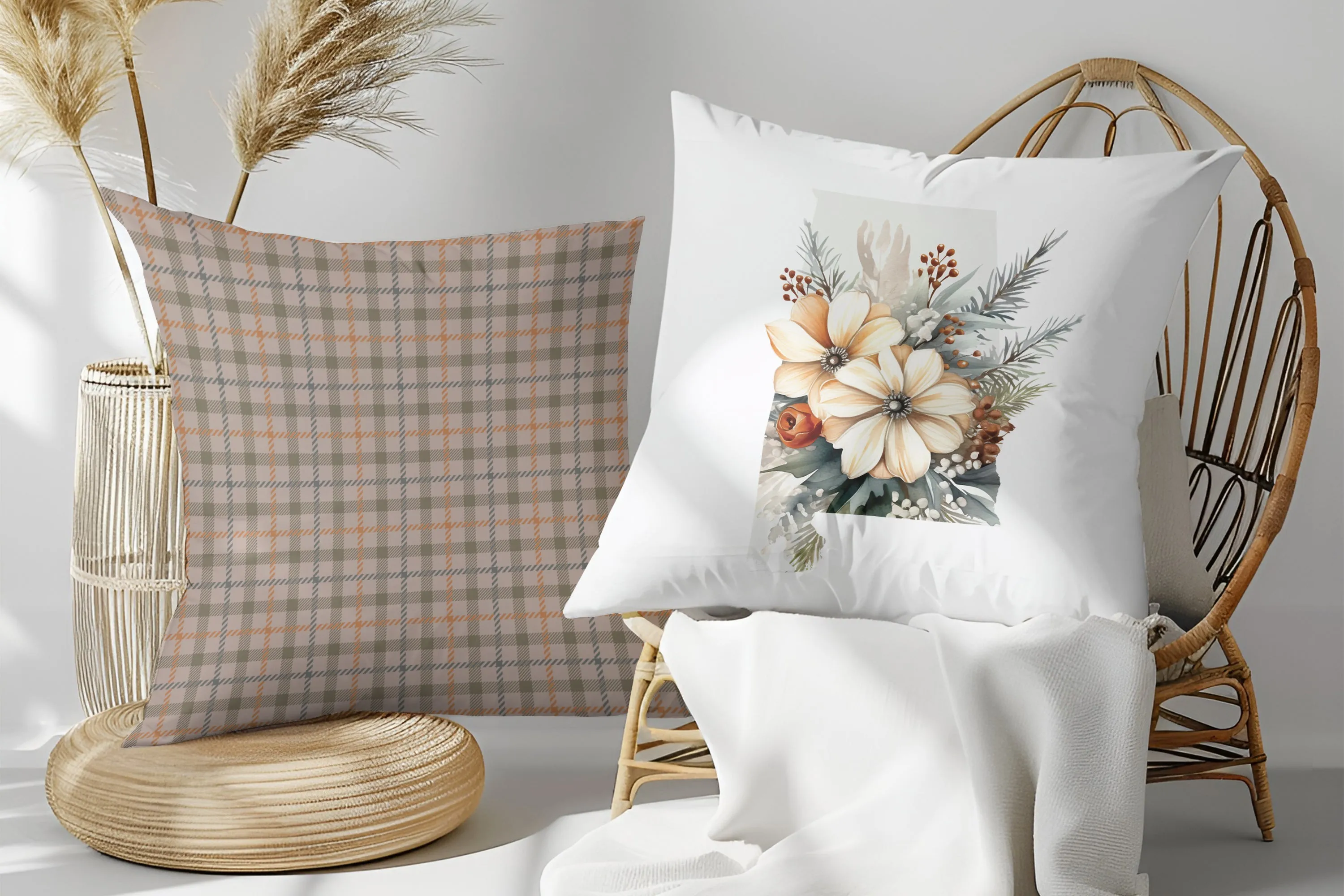 Alabama State Silhouette Pillow with Winter Blooms - 18x18 Inch