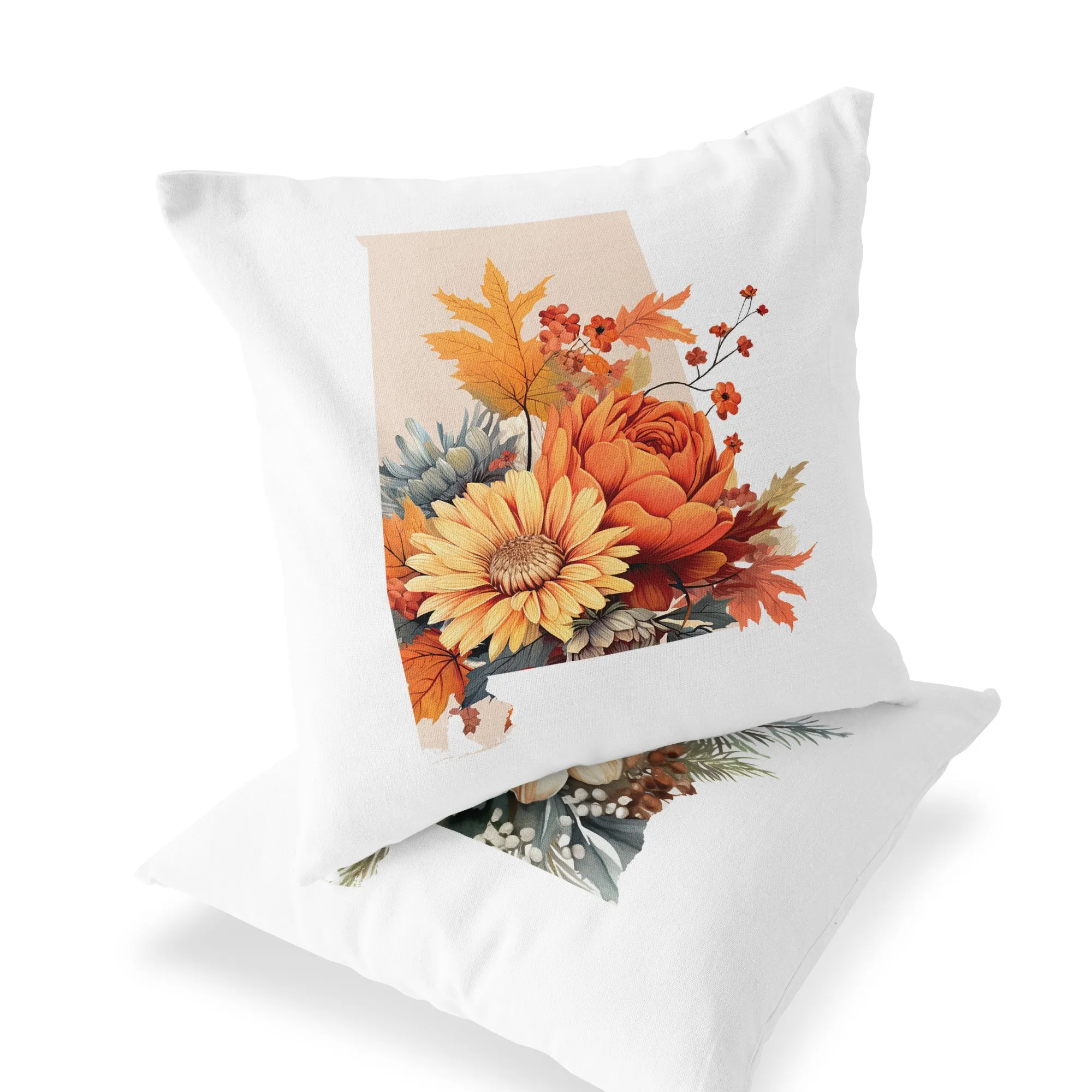 Alabama State Silhouette Pillow with Winter Blooms - 18x18 Inch
