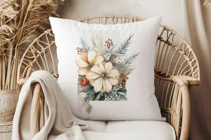 Alabama State Silhouette Pillow with Winter Blooms - 18x18 Inch