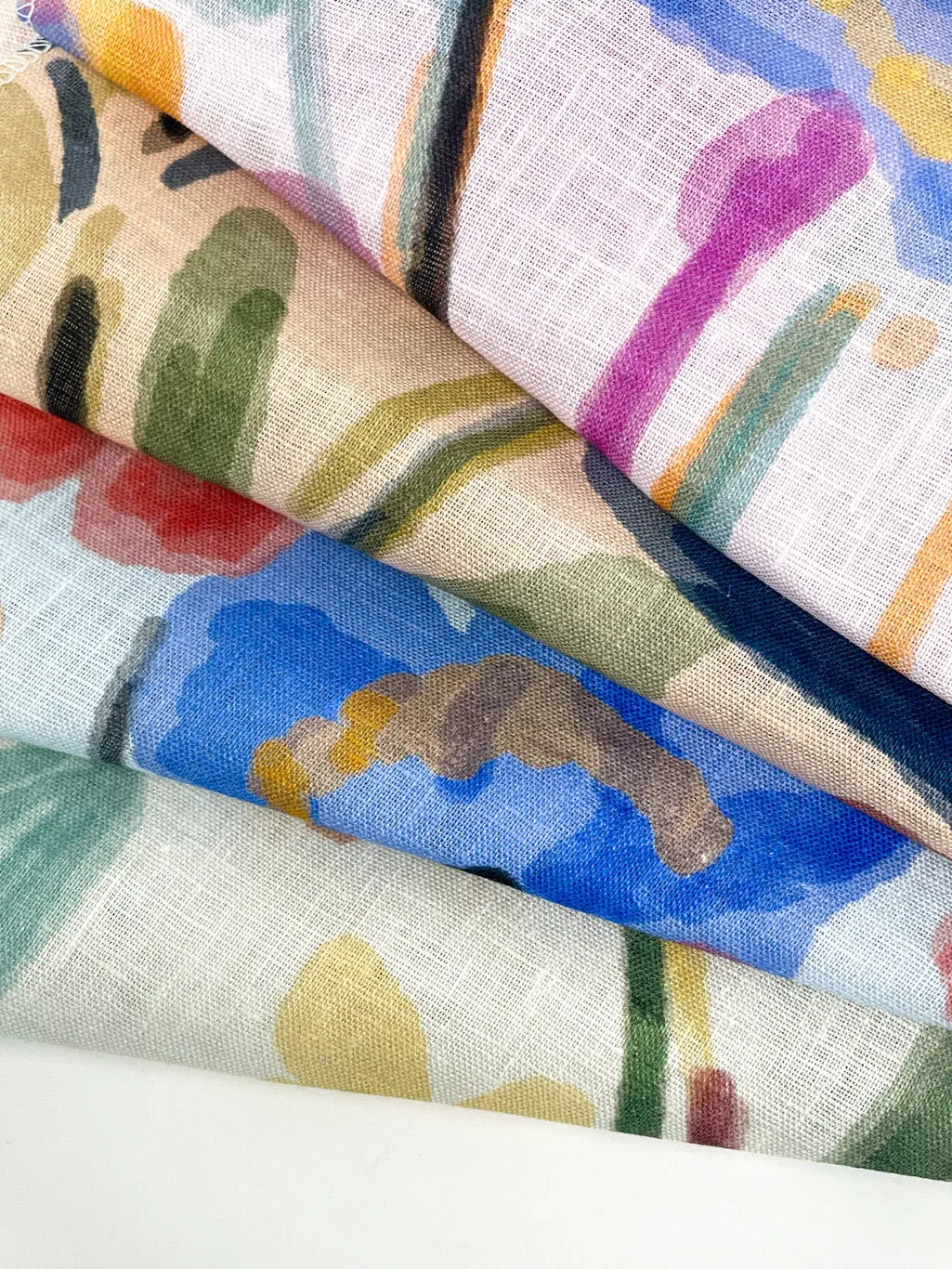 Aqua floral Handkerchief Light Weight 100% Linen Flat Roman Shade, Multi Watercolor Farmhouse Casual Shade Linen/CL1110