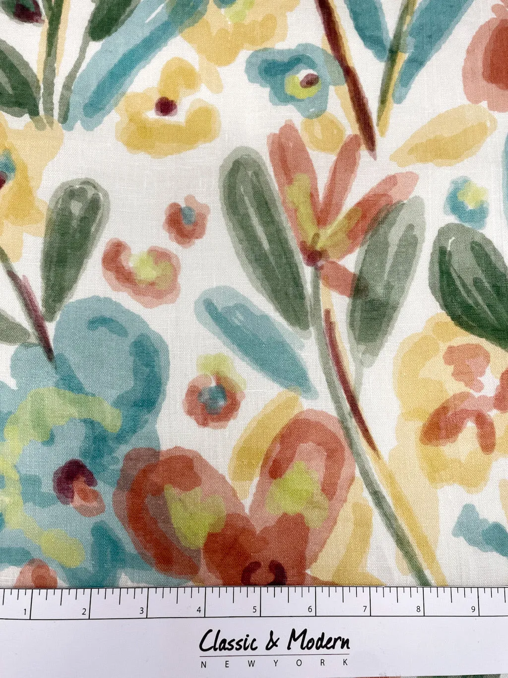 Aqua floral Handkerchief Light Weight 100% Linen Flat Roman Shade, Multi Watercolor Farmhouse Casual Shade Linen/CL1110