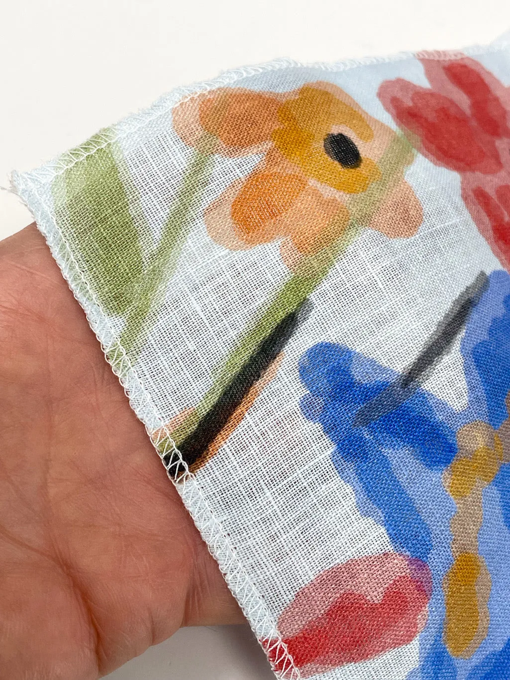 Aqua floral Handkerchief Light Weight 100% Linen Flat Roman Shade, Multi Watercolor Farmhouse Casual Shade Linen/CL1110