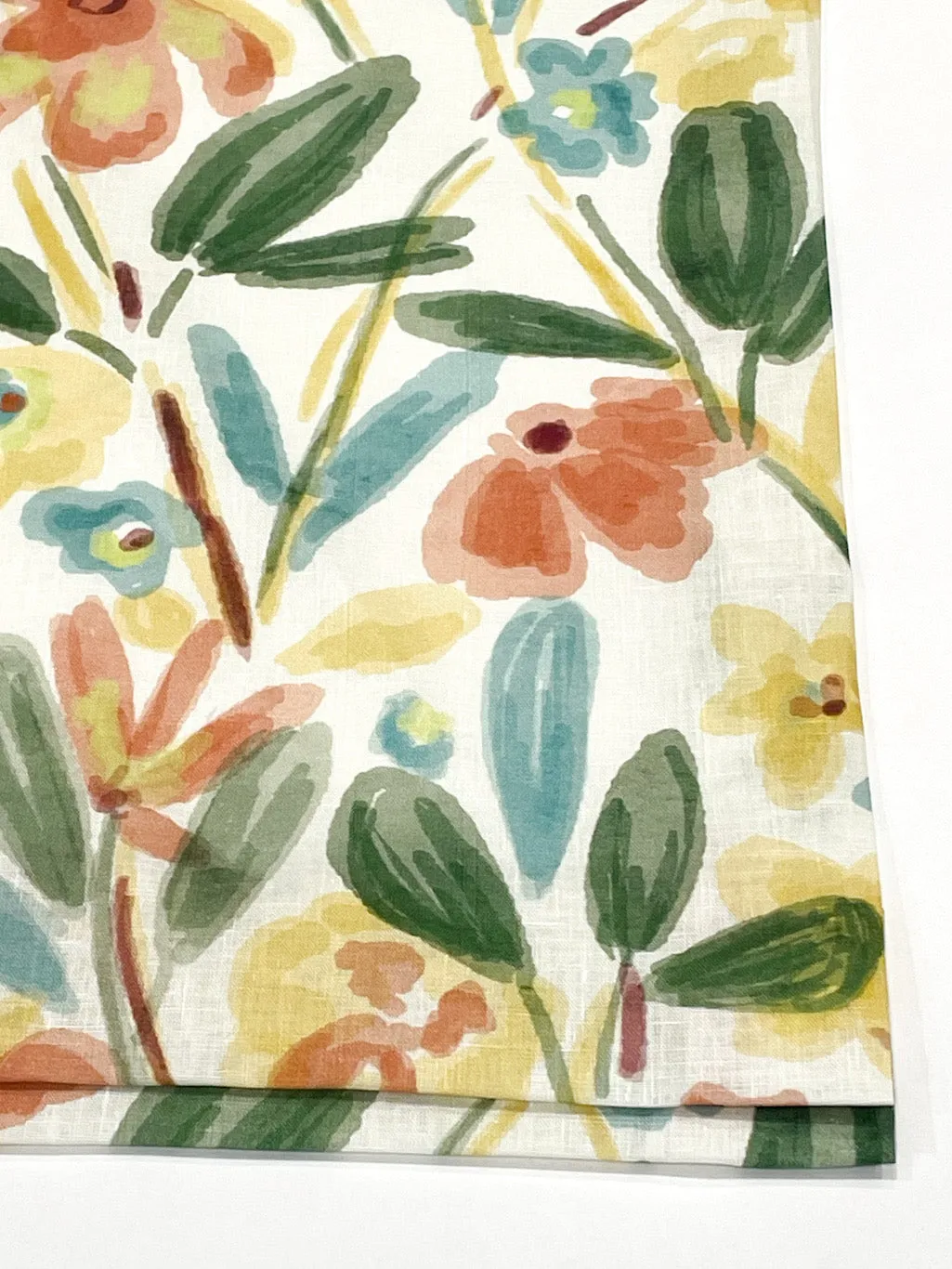 Aqua floral Handkerchief Light Weight 100% Linen Flat Roman Shade, Multi Watercolor Farmhouse Casual Shade Linen/CL1110