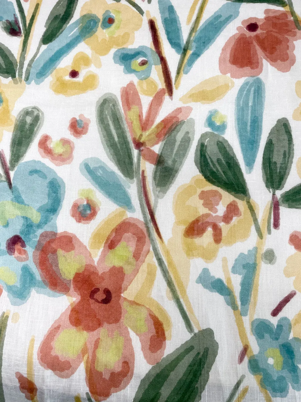 Aqua floral Handkerchief Light Weight 100% Linen Flat Roman Shade, Multi Watercolor Farmhouse Casual Shade Linen/CL1110