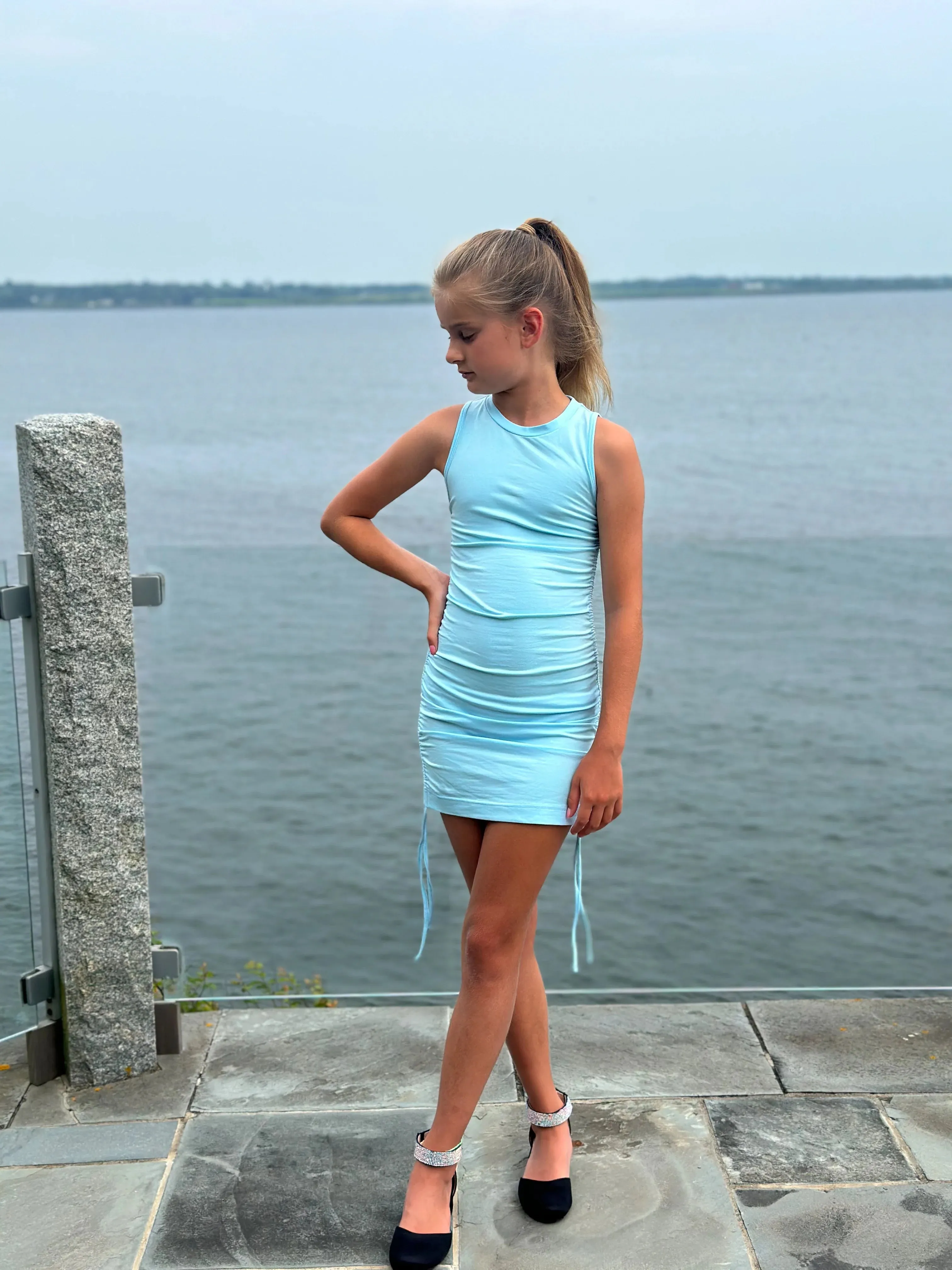 AS Blue Gathered Jersey dress