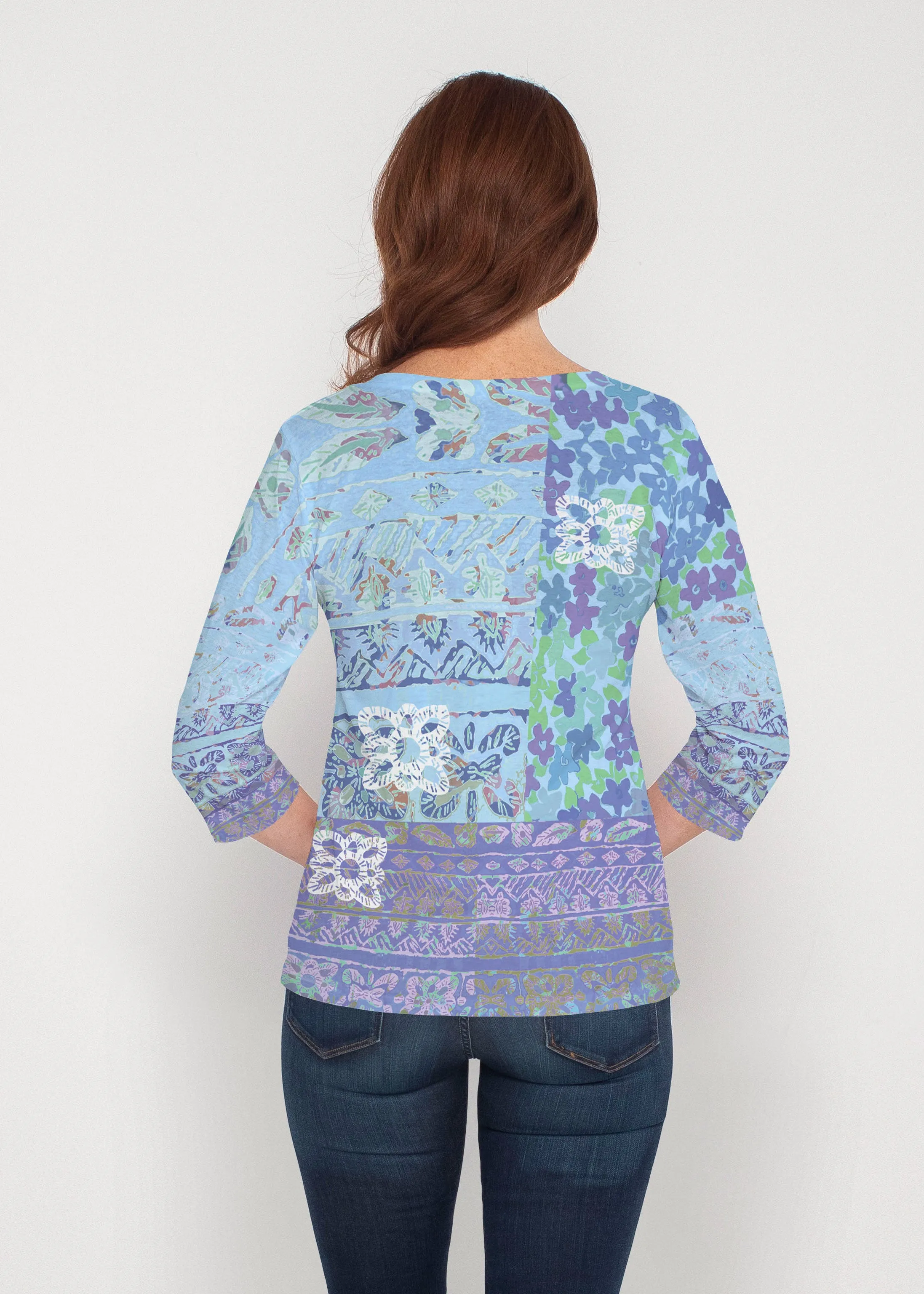 Aspen Aqua (19186) ~ Signature 3/4 Sleeve V-Neck Top