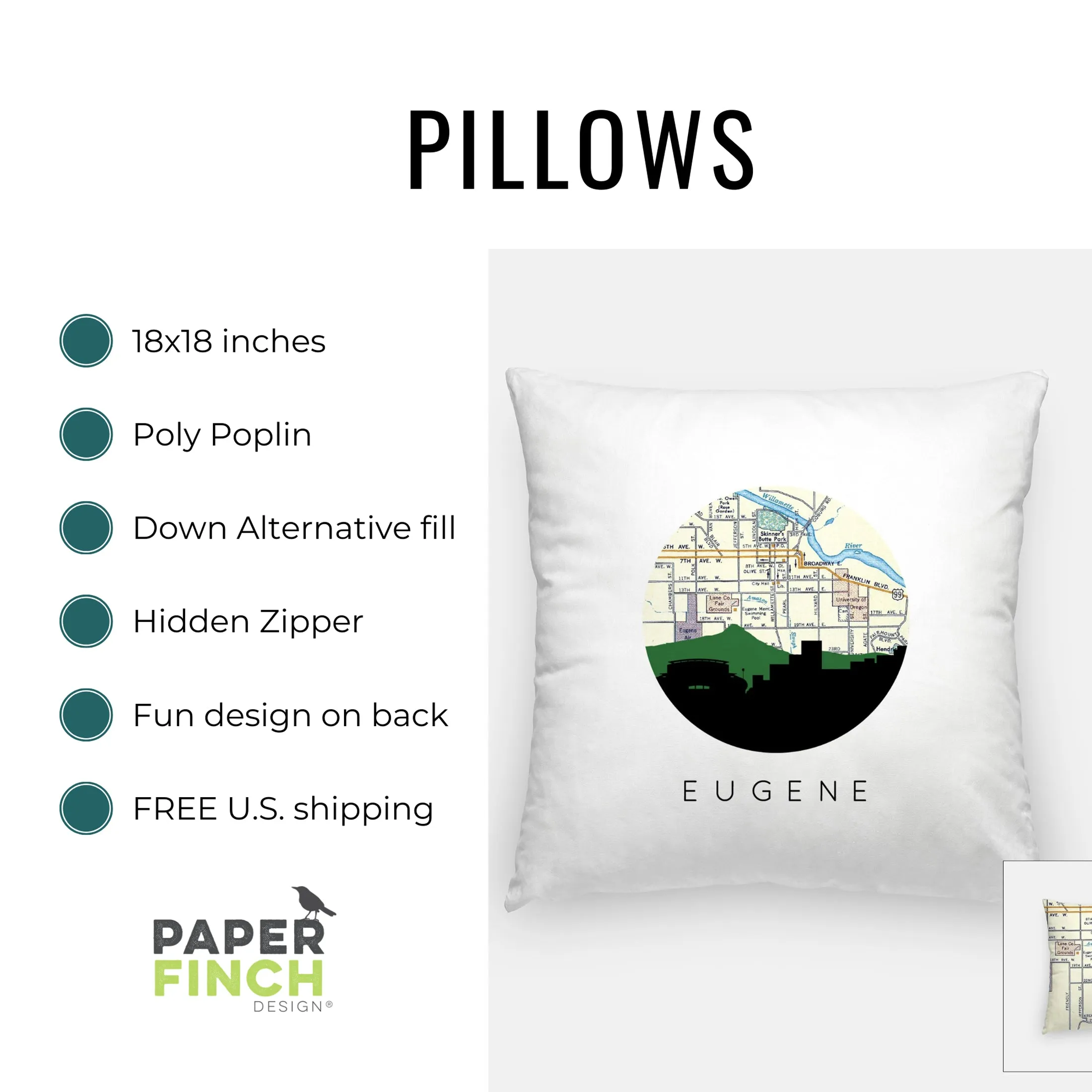 Auburn Alabama City Map Pillow | 18x18 inches | Zippered cover | full map on back