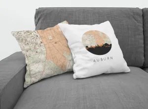 Auburn Alabama City Map Pillow | 18x18 inches | Zippered cover | full map on back