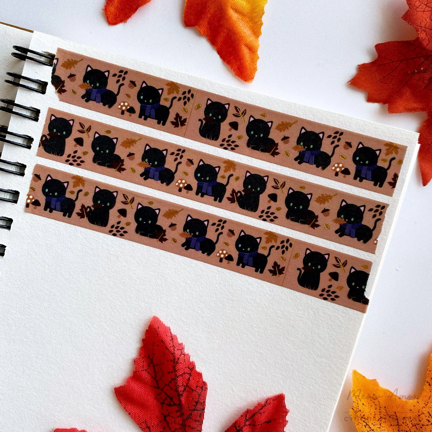 Autumn Black Cat Gold Foil Washi Tape