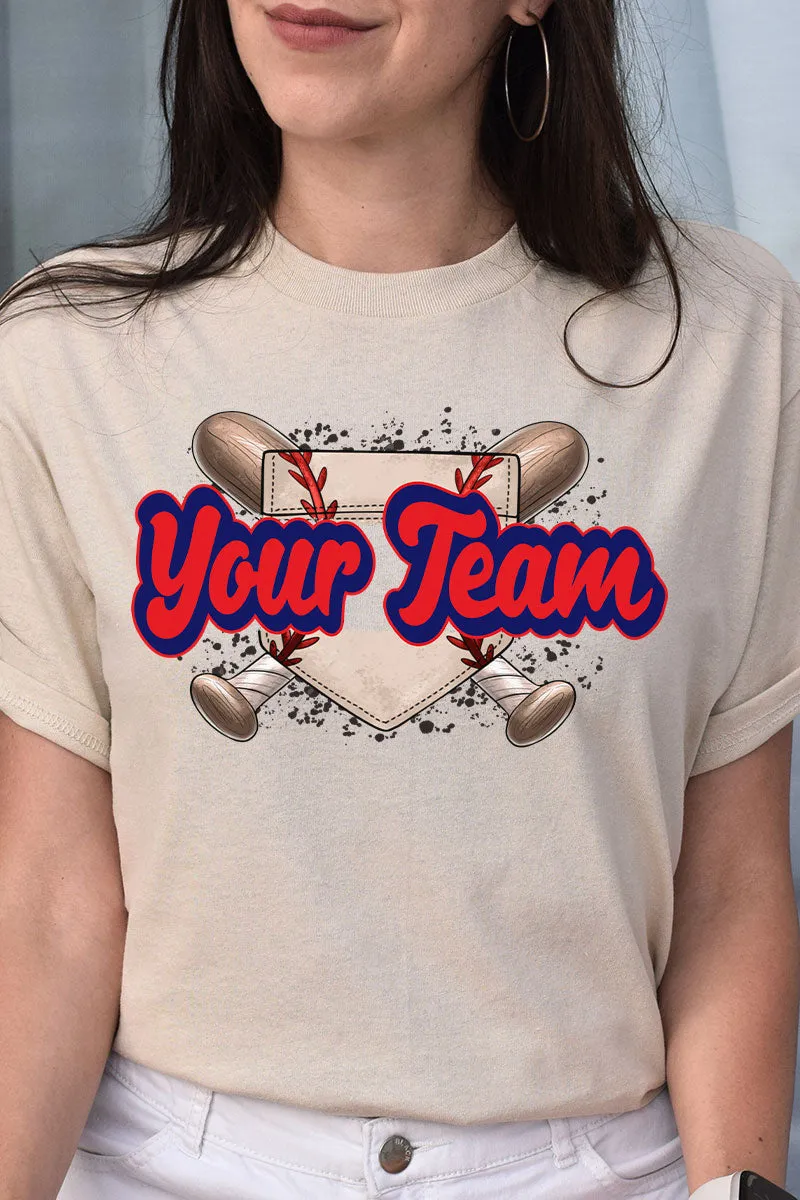 Baseball Home Plate Red And Navy Short Sleeve Relaxed Fit T-Shirt