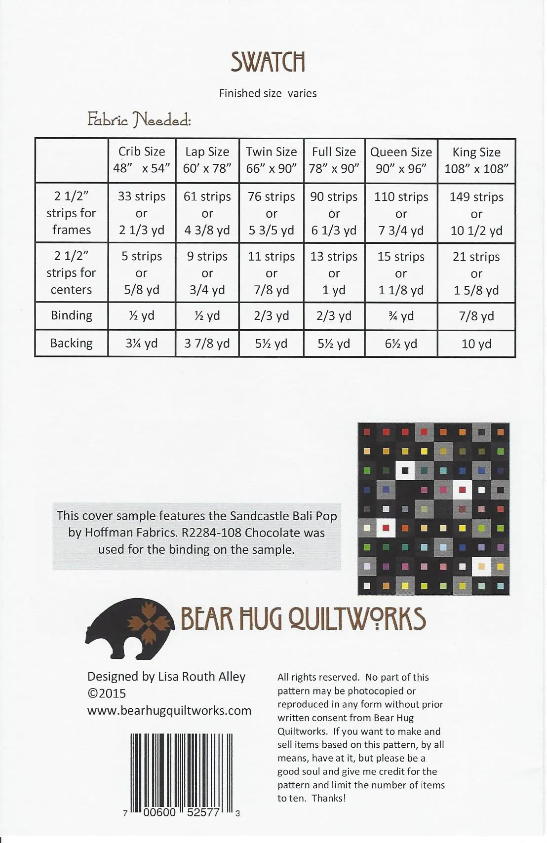 Bear Hug Quiltworks Swatch Traditional Crib Size Quilt Kit