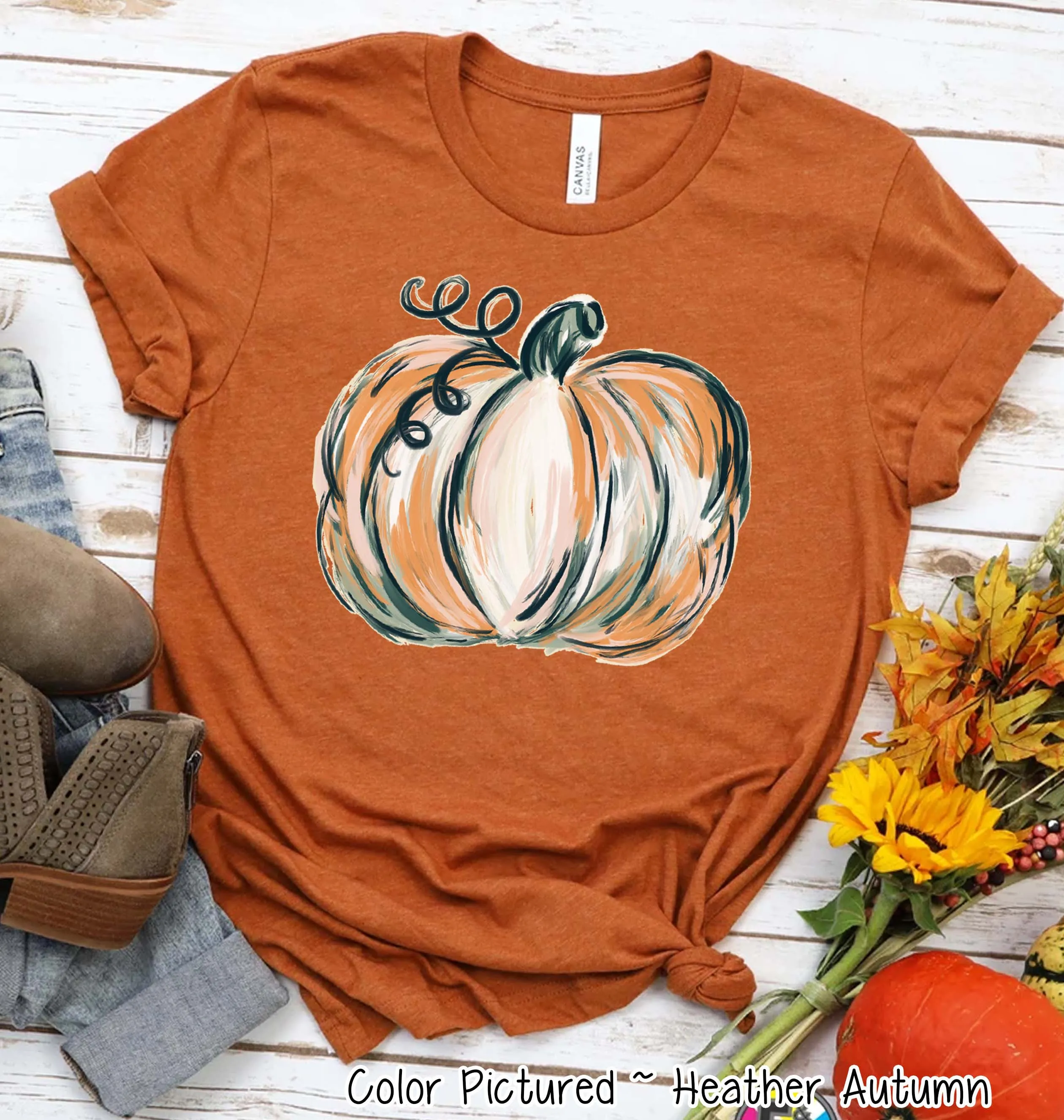 Beautiful Watercolor Pumpkin Fall Thanksgiving Tee