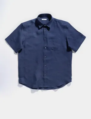 BKT14 Short Sleeved Casual Shirt in Linen Twill - Salerno Blue