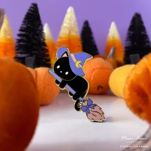 Black Witch Cat Enamel Pin