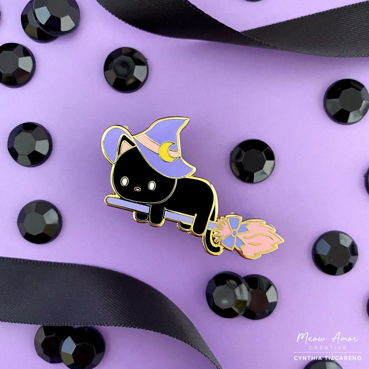Black Witch Cat Enamel Pin