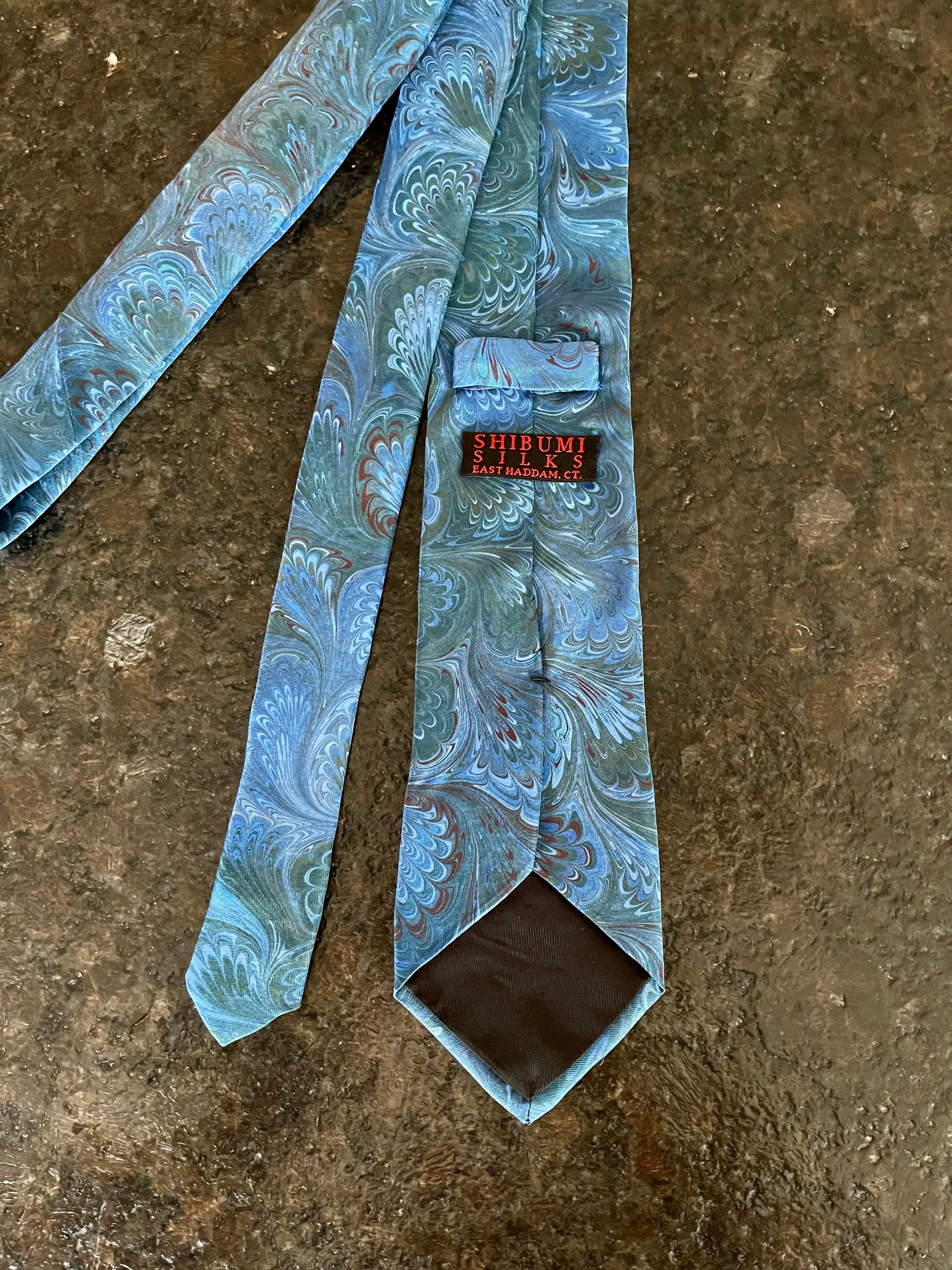 Blue bouquet 3” Silk Tie  water marbled