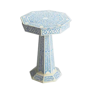 Blue Floral Bone Inlay Pedestal Side Table