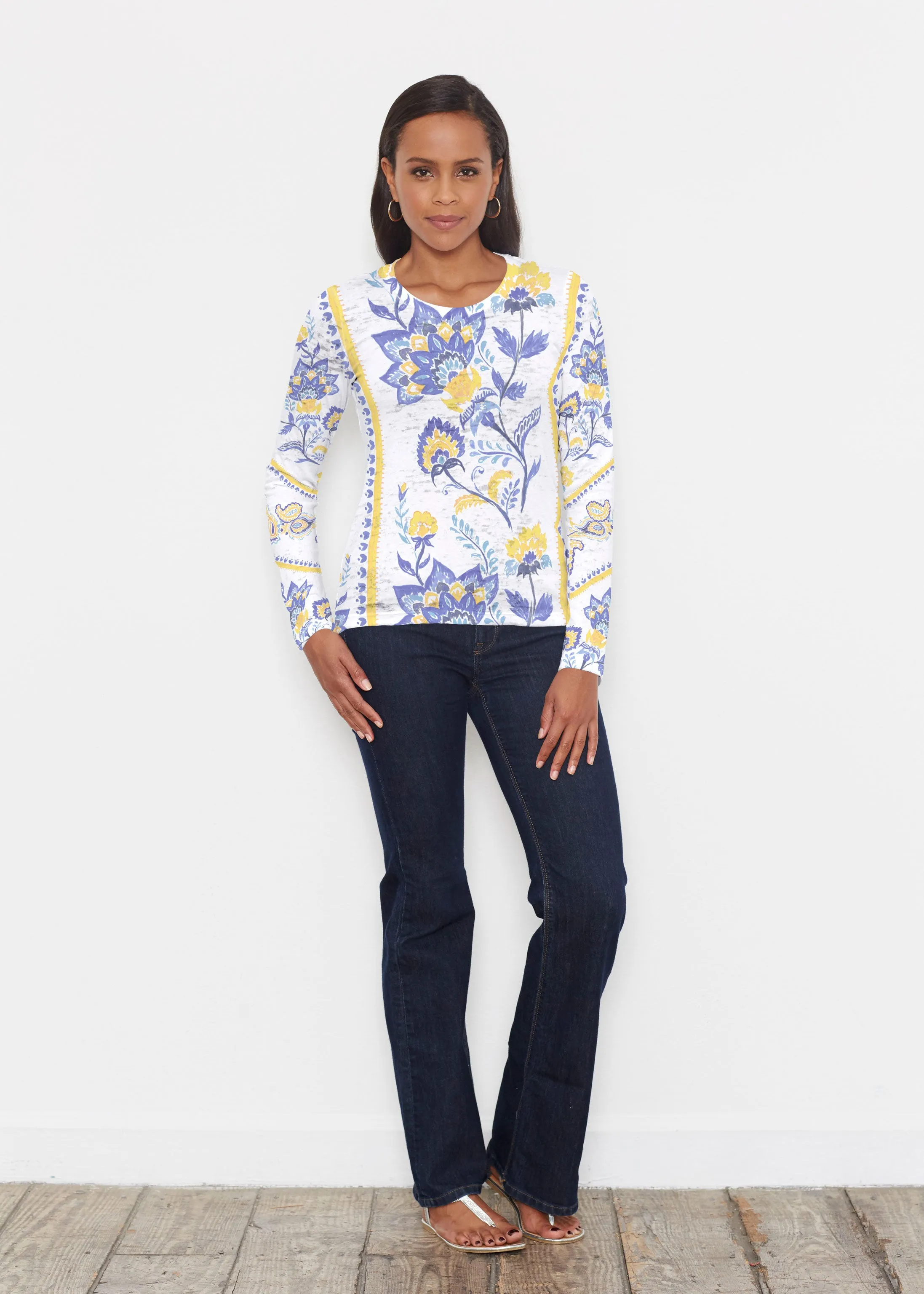 Bohemian Chintz Yellow (7898) ~ Signature Long Sleeve Crew Shirt