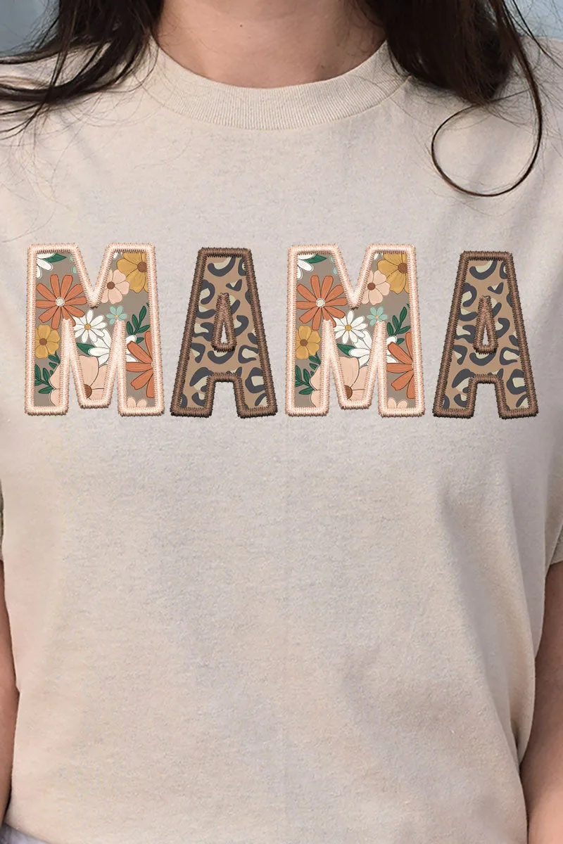 Boho Mama Faux Embroidery Transfer Short Sleeve Relaxed Fit T-Shirt