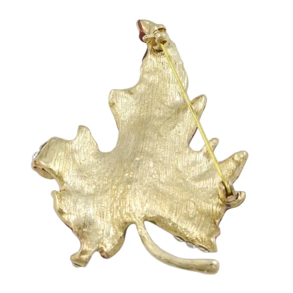 Brown and Green Enamel and Crystal Leaf Brooch Pin - PRL429A