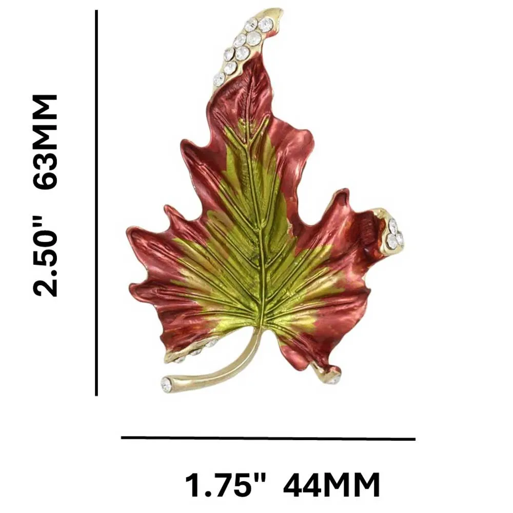 Brown and Green Enamel and Crystal Leaf Brooch Pin - PRL429A