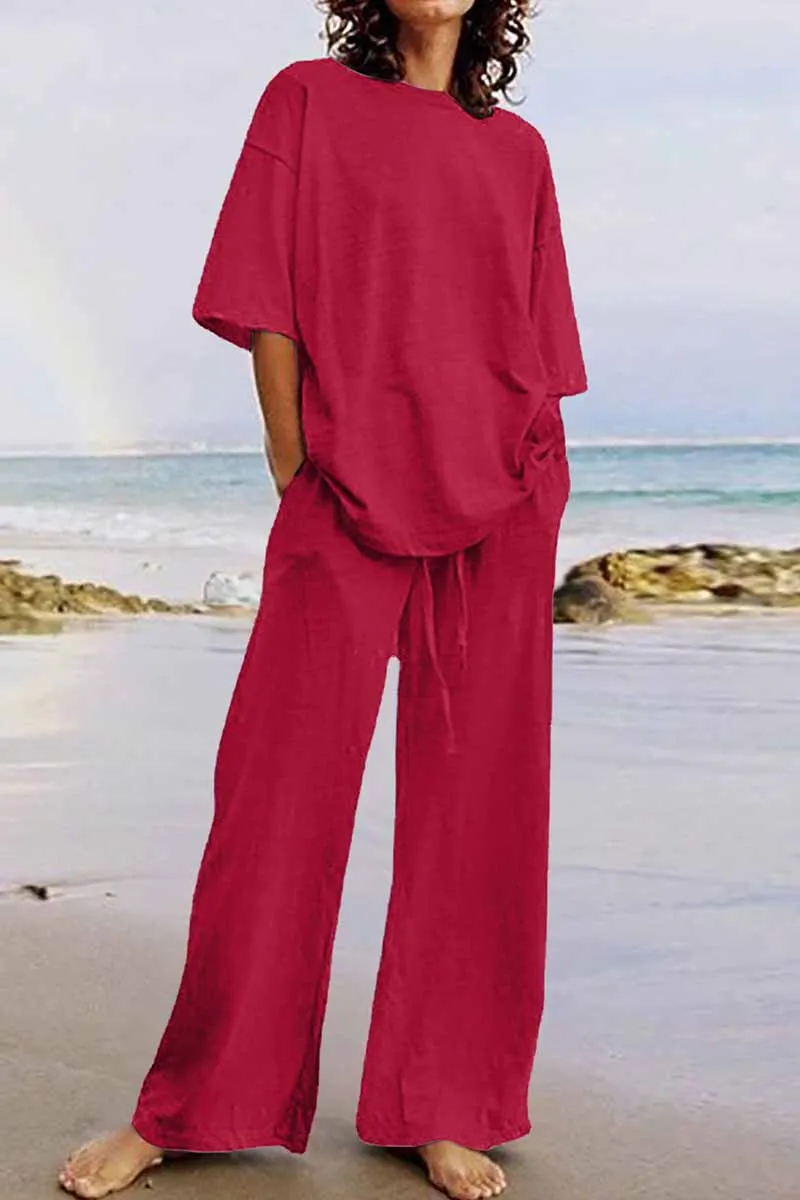 Casual Living Solid O Neck Short Sleeve Two Pieces
