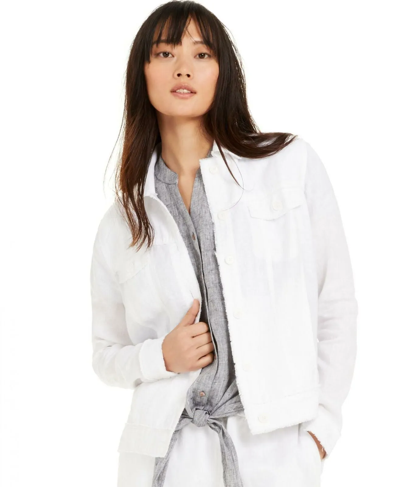 Charter Club Women's Linen Button Up Casual Jacket