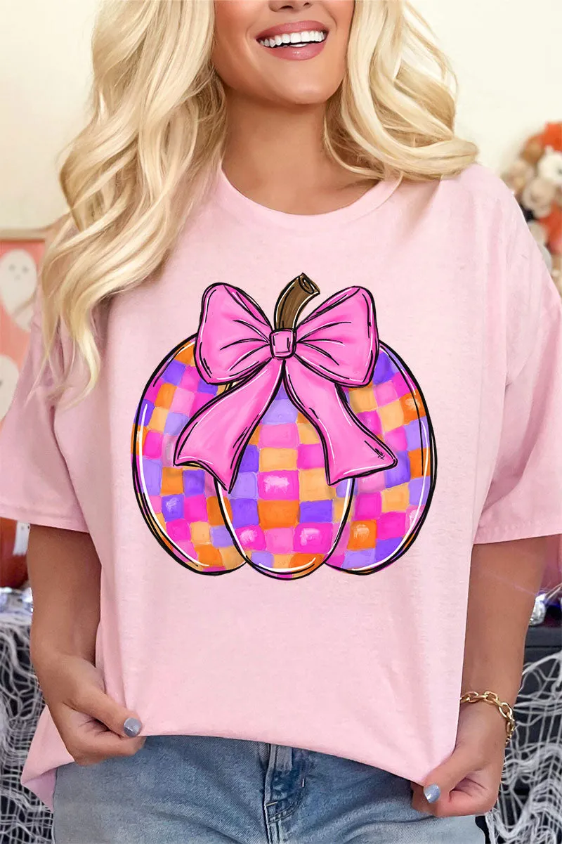Checkered Charm Pumpkin Short Sleeve Relaxed Fit T-Shirt