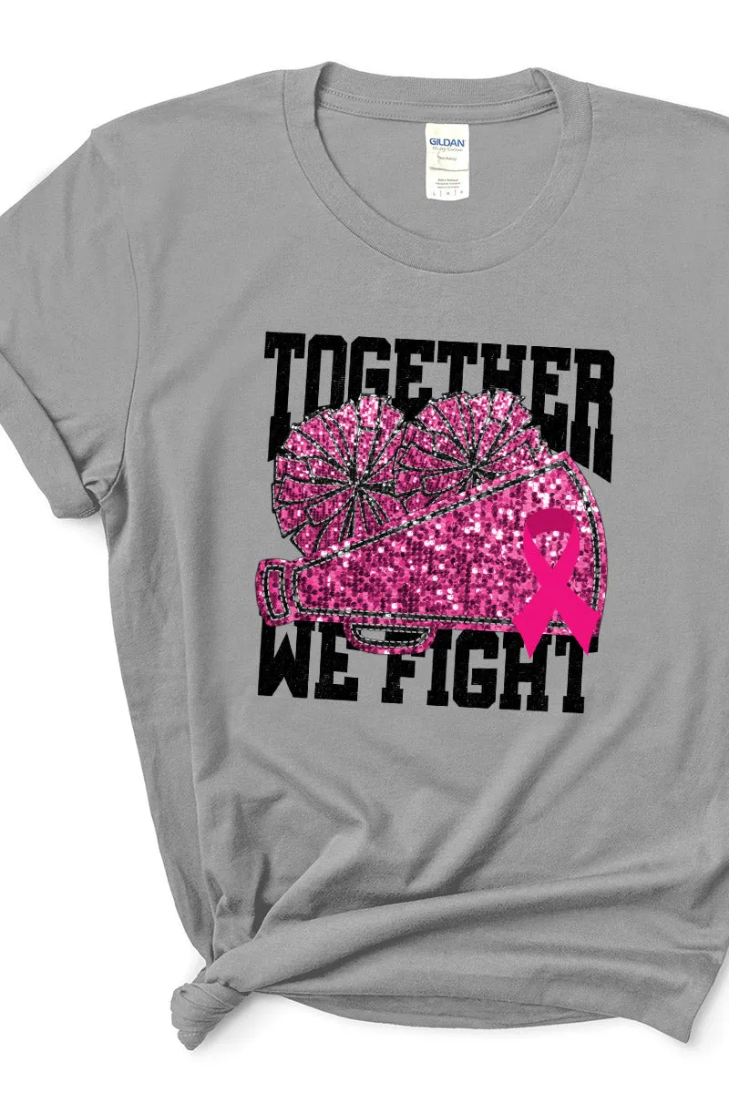 Cheer Together We Fight Pink Ribbon Short Sleeve Relaxed Fit T-Shirt
